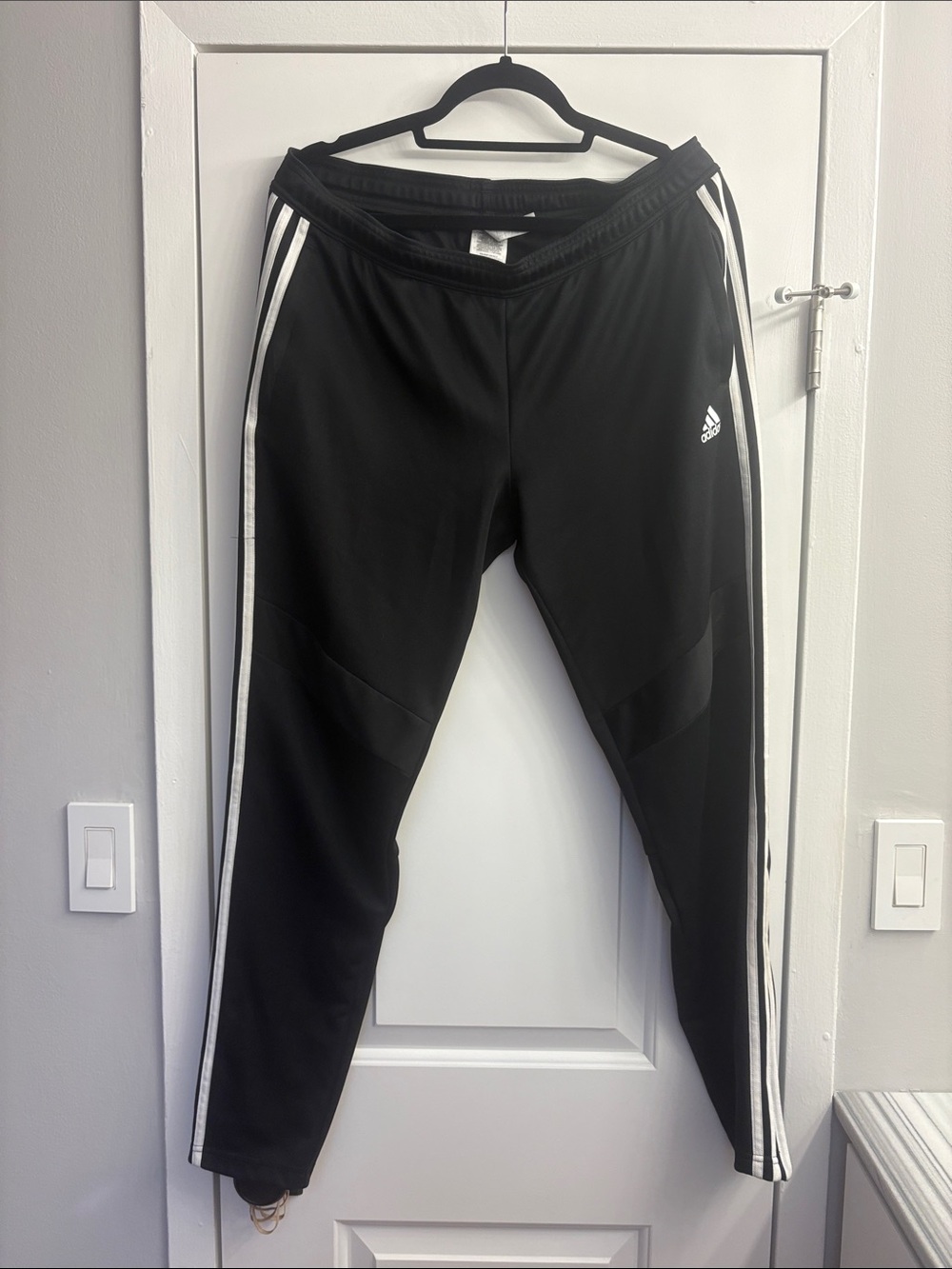 Adidas Black Track Pants with White Stripes